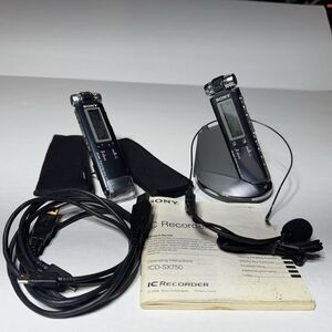 Two Sony ICD SX750 Digital Recorders with Cases, Dock, Cables, Manual
